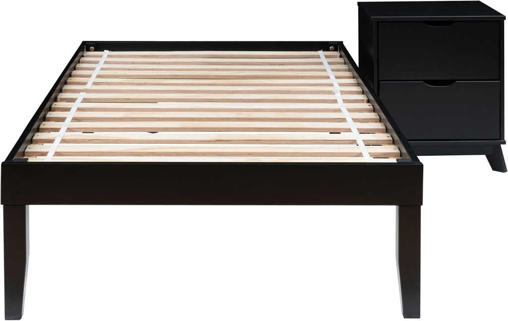 Powell Fordham Black Solid Pine Wood Twin Sized Platform Bed with Two Drawer Nightstand