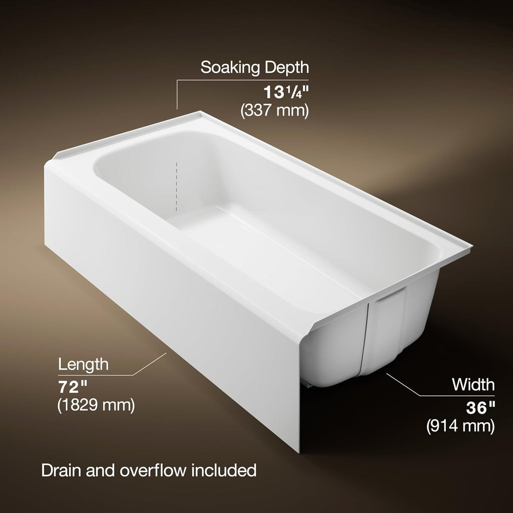 Kohler 25834-RA-0 Avec® 72' x 36' alcove bath, right drain, White