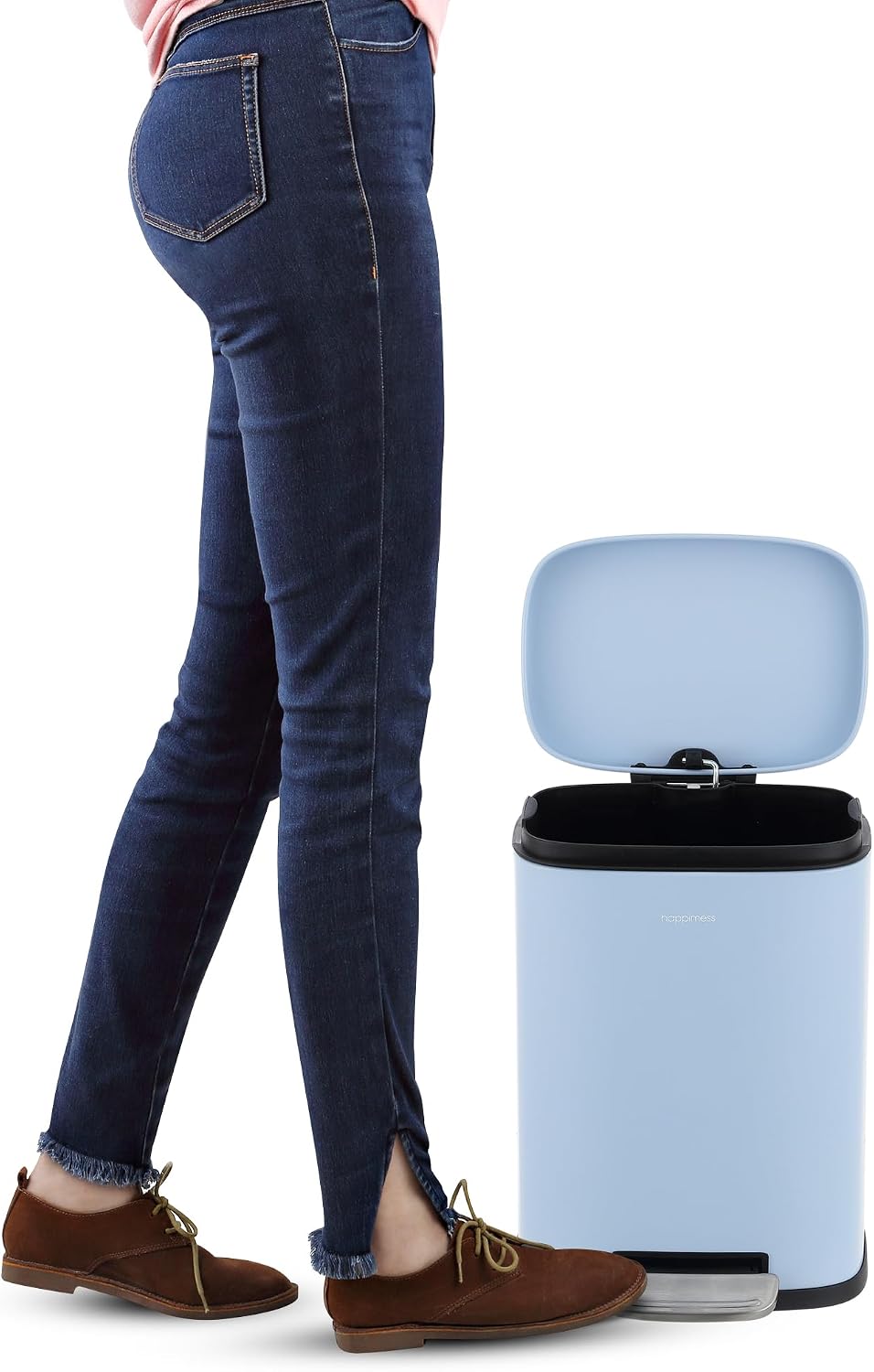 happimess HPM1006H Connor Rectangular 13-Gallon Trash Can with Soft-Close Lid and Free Mini Trash Can, Fingerprint Resistant, Modern, Minimalistic for Home, Kitchen, Office, Bathroom, Tide Pool Blue