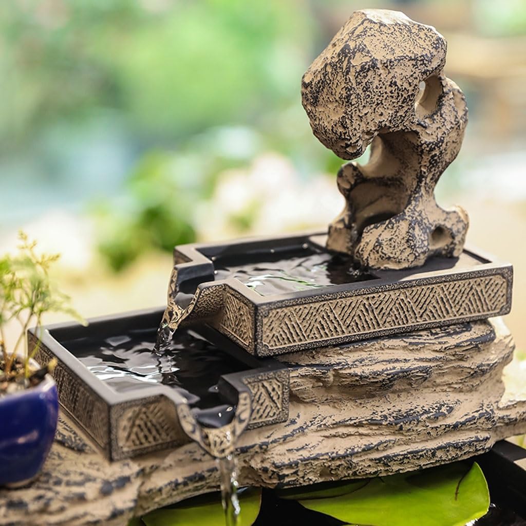 GUERNSEY Tabletop Fountain Chinese Style Water Ornaments Home Porch Living Room Desktop Office Circulating Water Fountain Landscape Indoor Fountain