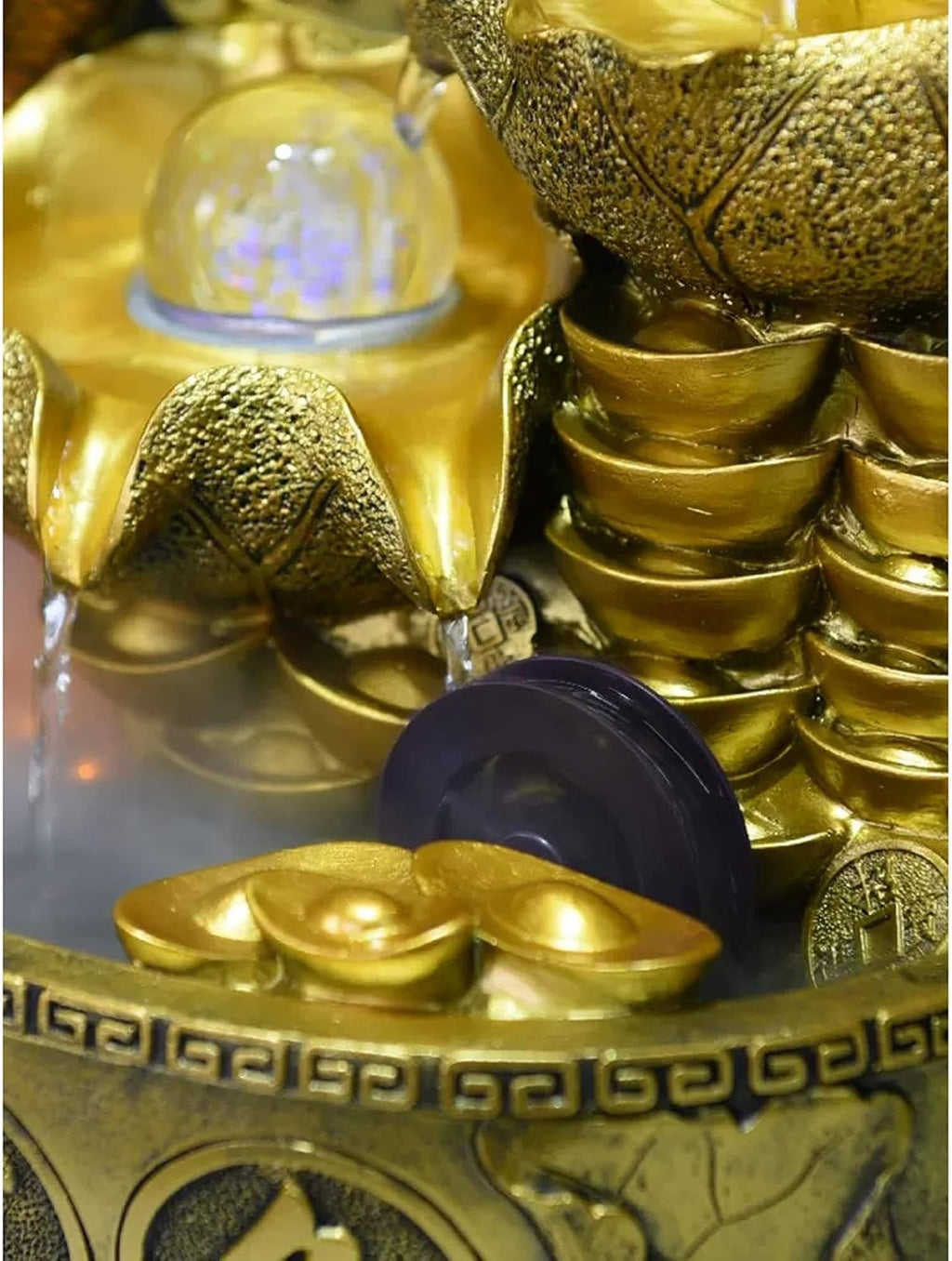 HIHELO Tabletop Fountain Gold Tabletop Fountain with Water Pump, Feng Shui Interior Decoration Tabletop Decoration Waterfall Fountain for Office and Home Indoor Fountain
