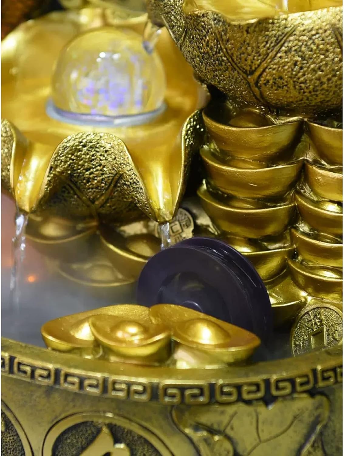 HIHELO Tabletop Fountain Gold Tabletop Fountain with Water Pump, Feng Shui Interior Decoration Tabletop Decoration Waterfall Fountain for Office and Home Indoor Fountain