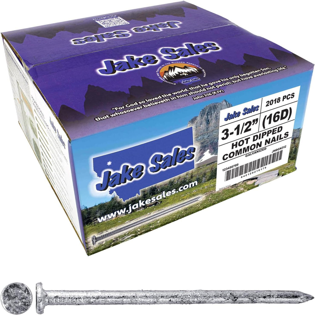 3-1/2' Exterior Hot Dipped Galvanized Common Framing Nail (16d) Full Box ~2018 Nails