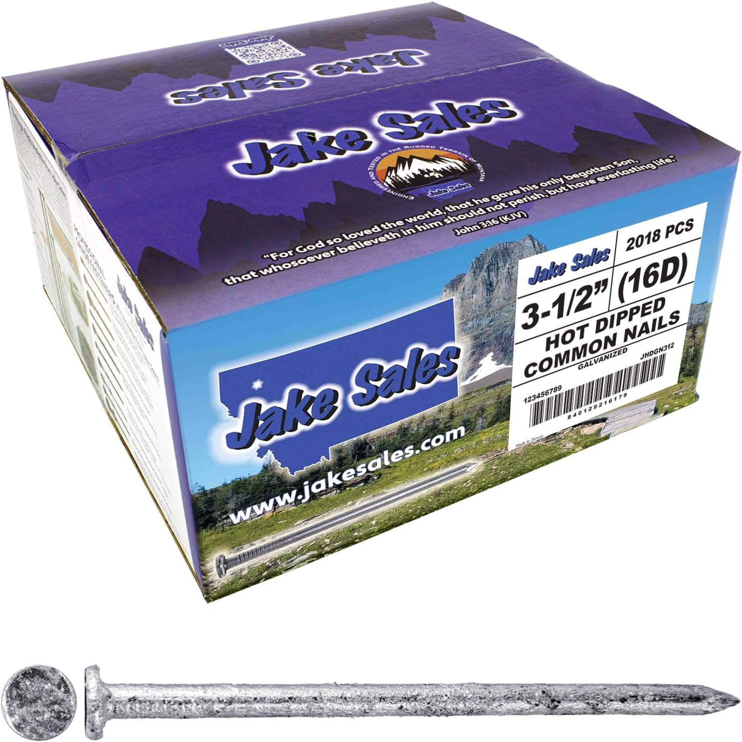 3-1/2' Exterior Hot Dipped Galvanized Common Framing Nail (16d) Full Box ~2018 Nails
