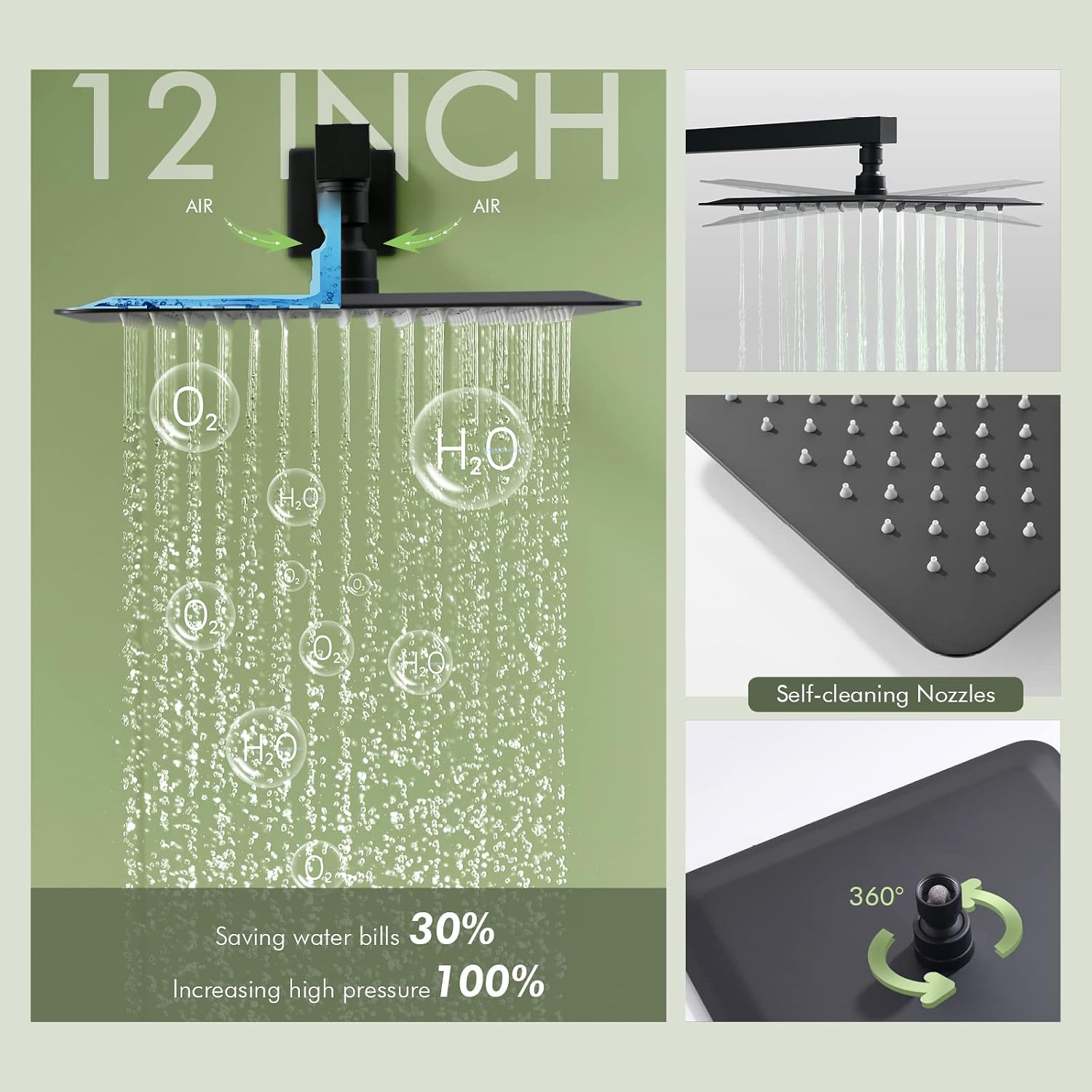 Shower System with Body Jets,Bostingner 3 Way Shower Faucet Set 12' Rain Shower Head with Handheld Spray, Can Use at Same Time,Push Button Diverter Shower Head Set Complete, Matte Black