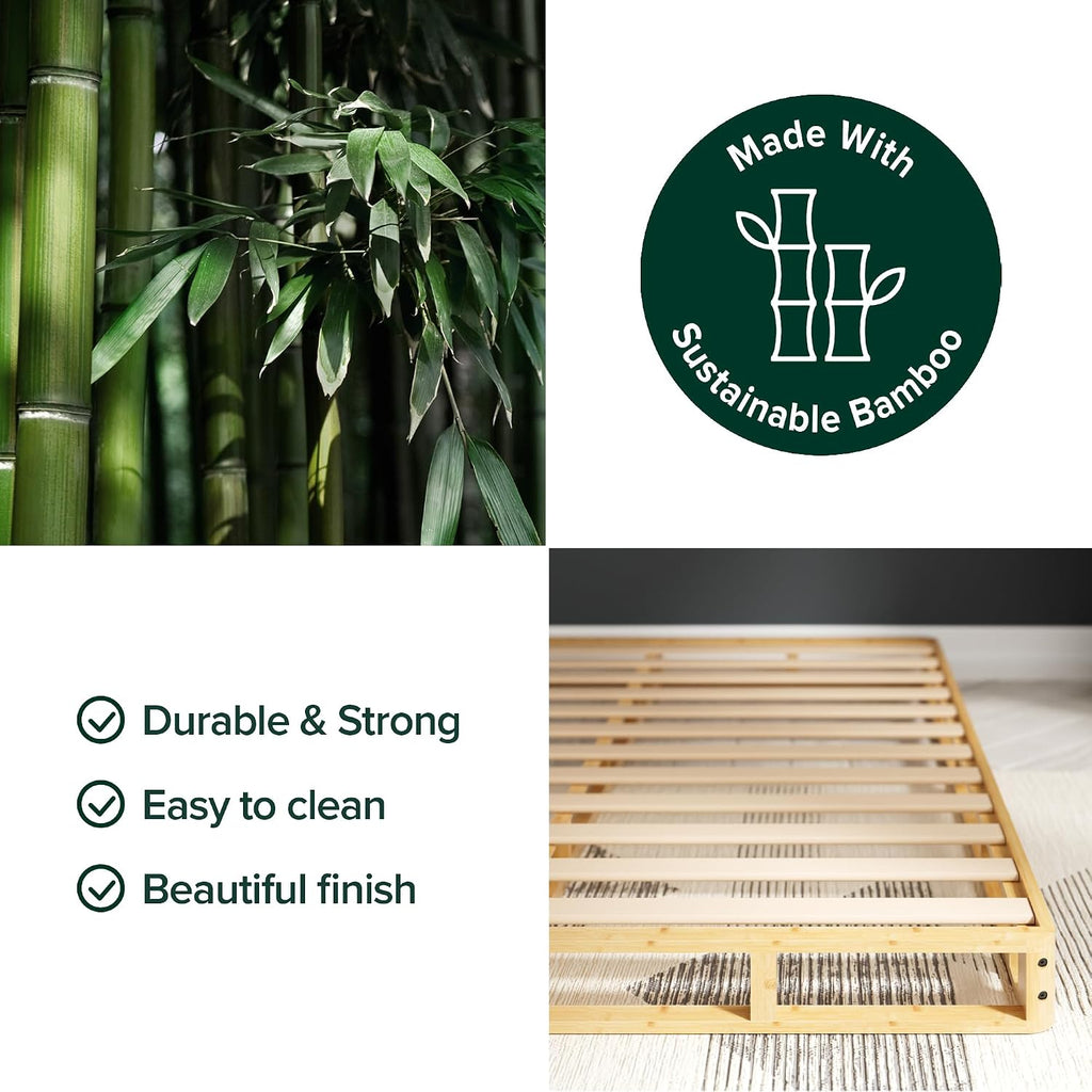 Zinus Edgar 4 Inch Bamboo Box Spring, Mattress Foundation, Sturdy Bamboo Structure, Low Profile, Easy Assembly, Full