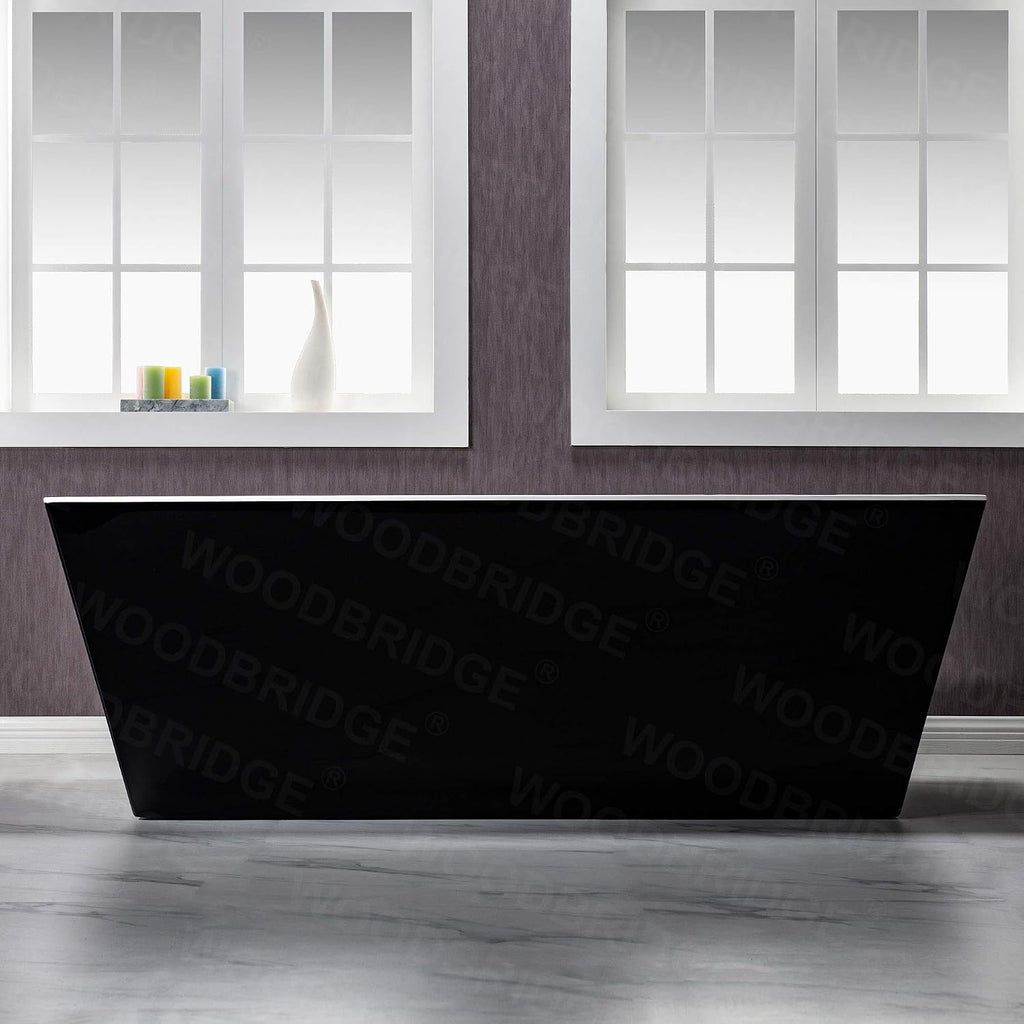 WOODBRIDGE 67' Acrylic Freestanding Bathtub Contemporary Soaking Tub, Black Matte Drain/Overflow, B1812-MB-Drain &O