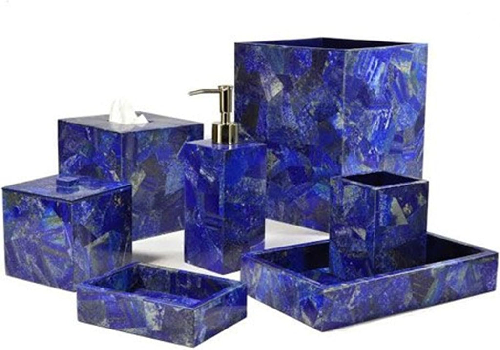 Set of 7 Piece Bathroom Set I Lapis Lazuli Stone Bathroom Kit I Lapis Lazuli Stone Towel Tray I Luxurious Look Bath Set I Random Work Toothbrush Holder