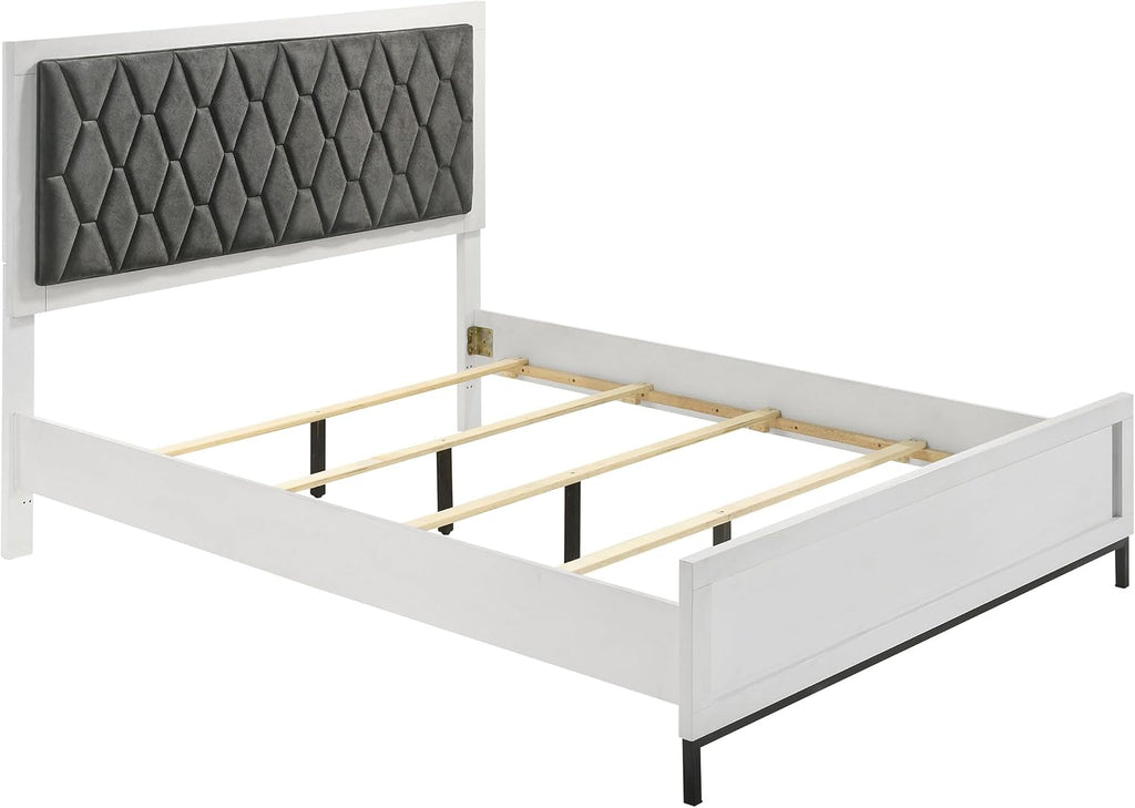 Coaster Home Furnishings Sonora Contemporary 4-Piece Bedroom Set Leatherette Upholstered Queen Size Panel Bed Frame 54-inch Headboard White 224861Q-S4