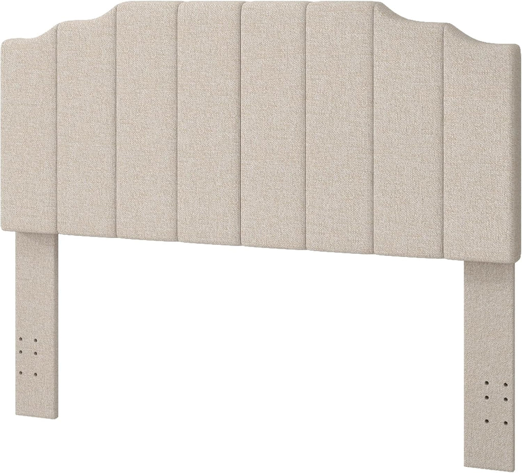 Befurtori Queen Size Headboard Only, Linen Wall Mounted Headboard Queen/Full Size for Adjustable Bed, Modern Vertical Channel Design with Curved Tufted Upholstered Head Board, Beige