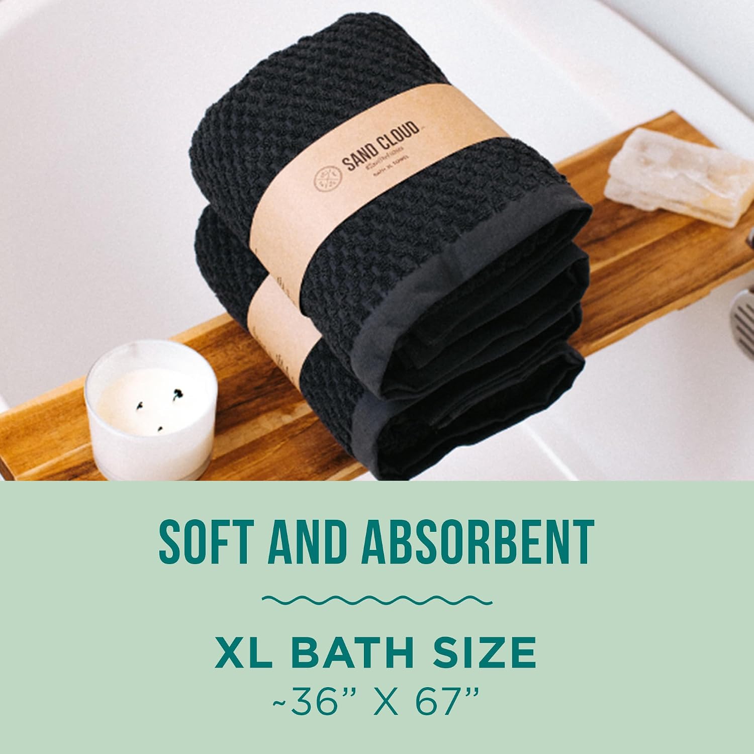 Sand Cloud Turkish Bath Towels for Bathroom, Set of 2 (Atom Black, Large) - Luxury Soft Linen Turkish Organic Cotton is Luxurious & Absorbent - Premium Shower & Bathroom Towels Dry Faster