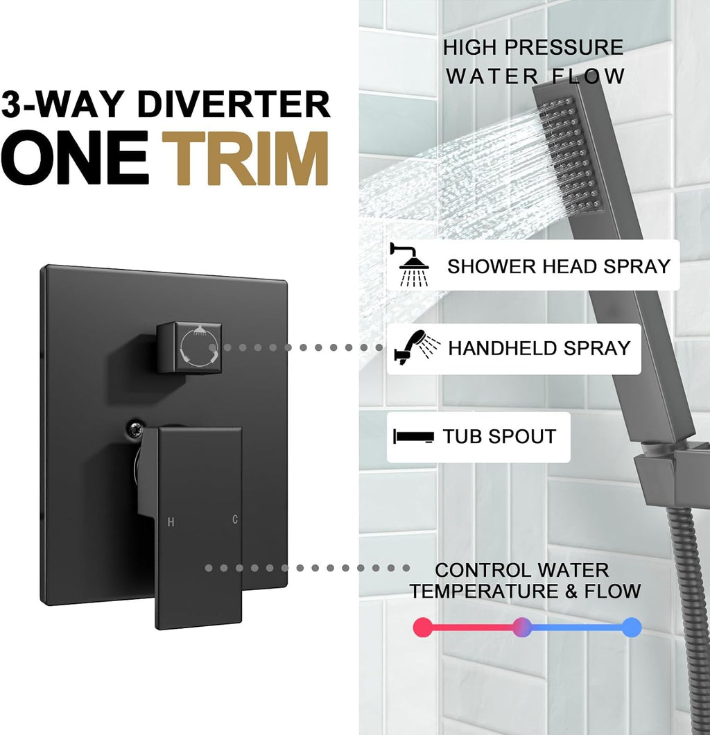 Lava Odoro 3-Setting Shower and Tub Faucet Set and Bathroom Faucet, Matte Black