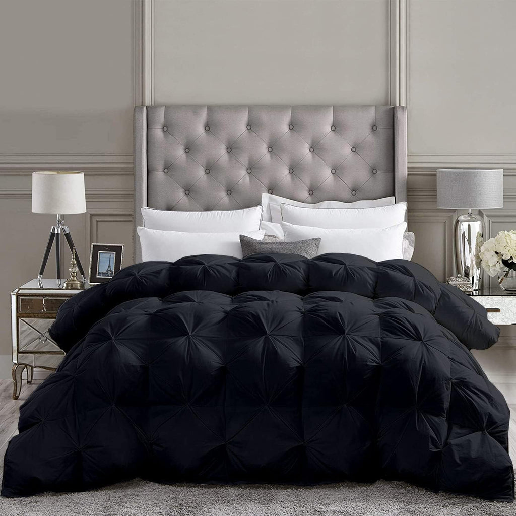 Pinch Pleated Black 5 Piece Soft 500 GSM California Queen Size Comforter Set (Comforter + 4 Pillowcases) 1000 Series Egyptian Cotton Comforter Set