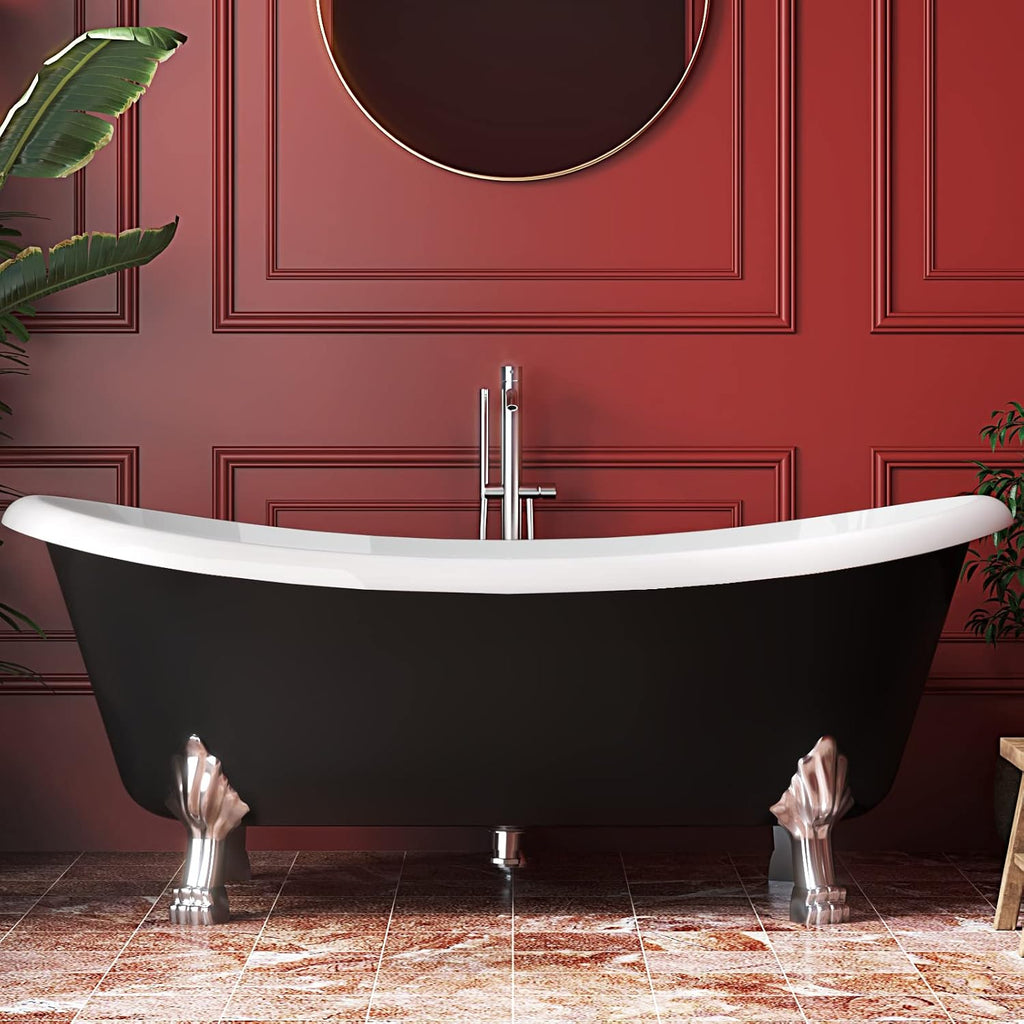 67' Acrylic Freestanding Bathtub, Free Standing Clawfoot Tub, Soaking Tub with Integrated Slotted Overflow, Toe-Tap Chrome Drain, cUPC Certified, Matte Black