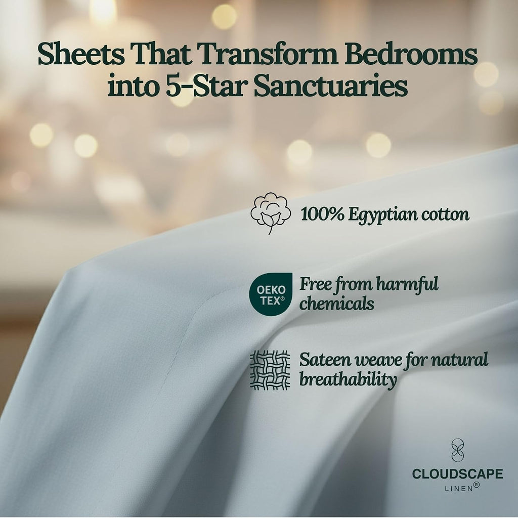 CLOUDSCAPE 100% Egyptian Cotton Sheets Twin XL Size, 3 Pcs Breathable and Naturally Cooling Bedding Set, Long-Staple Cotton for Lasting Softness, Deep Pocket Fitted up to 16', French Blue