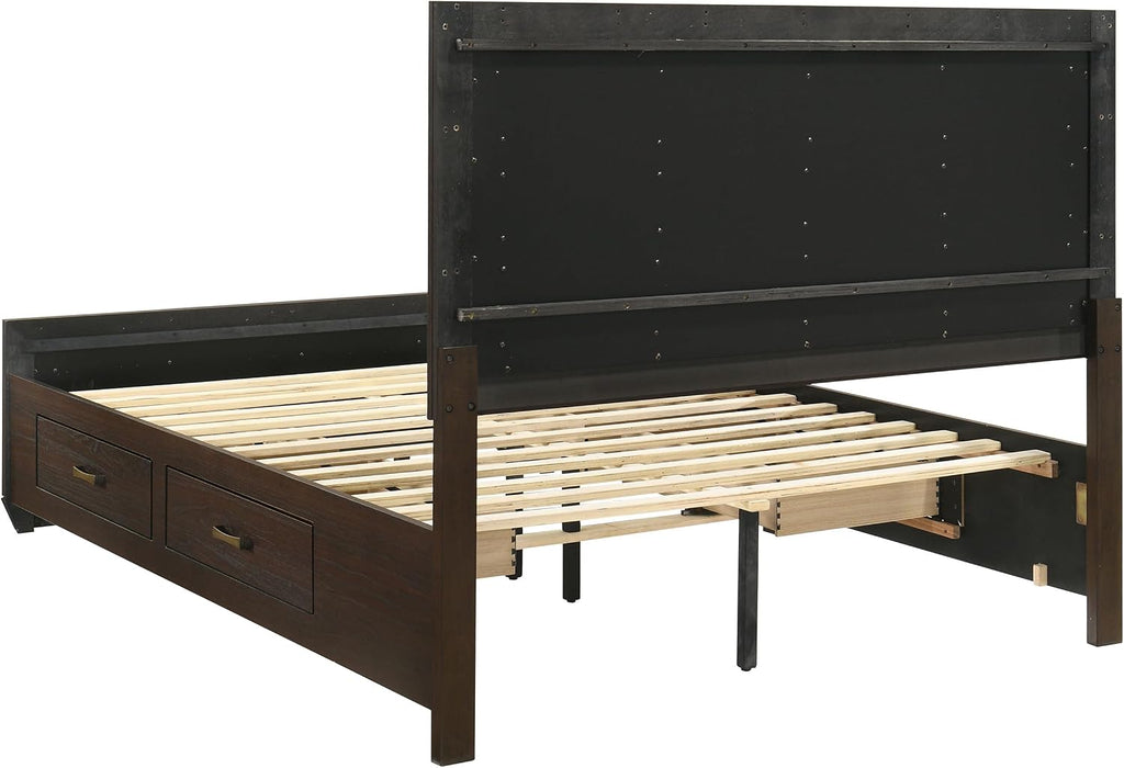 Coaster Home Furnishings Kauffman Transitional 4-Piece Bedroom Set Queen Size Storage Panel Bed Frame 54-inch Headboard Dark Cocoa 204390Q-S4