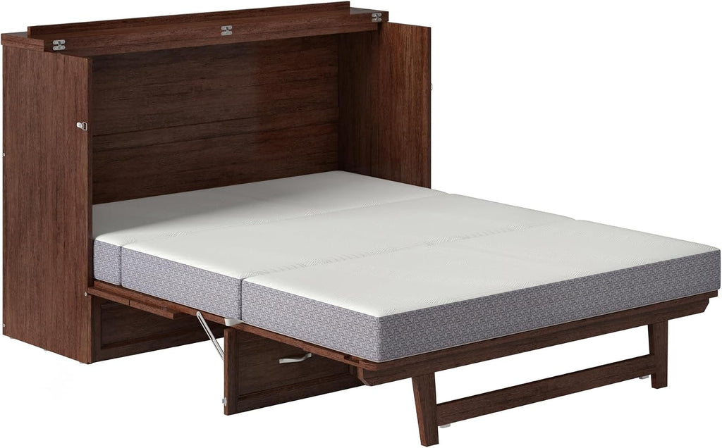 AFI, Northfield Murphy Bed Chest Queen with 6' Mattress, Storage Drawer & Built-in USB Charger, Burnt Amber