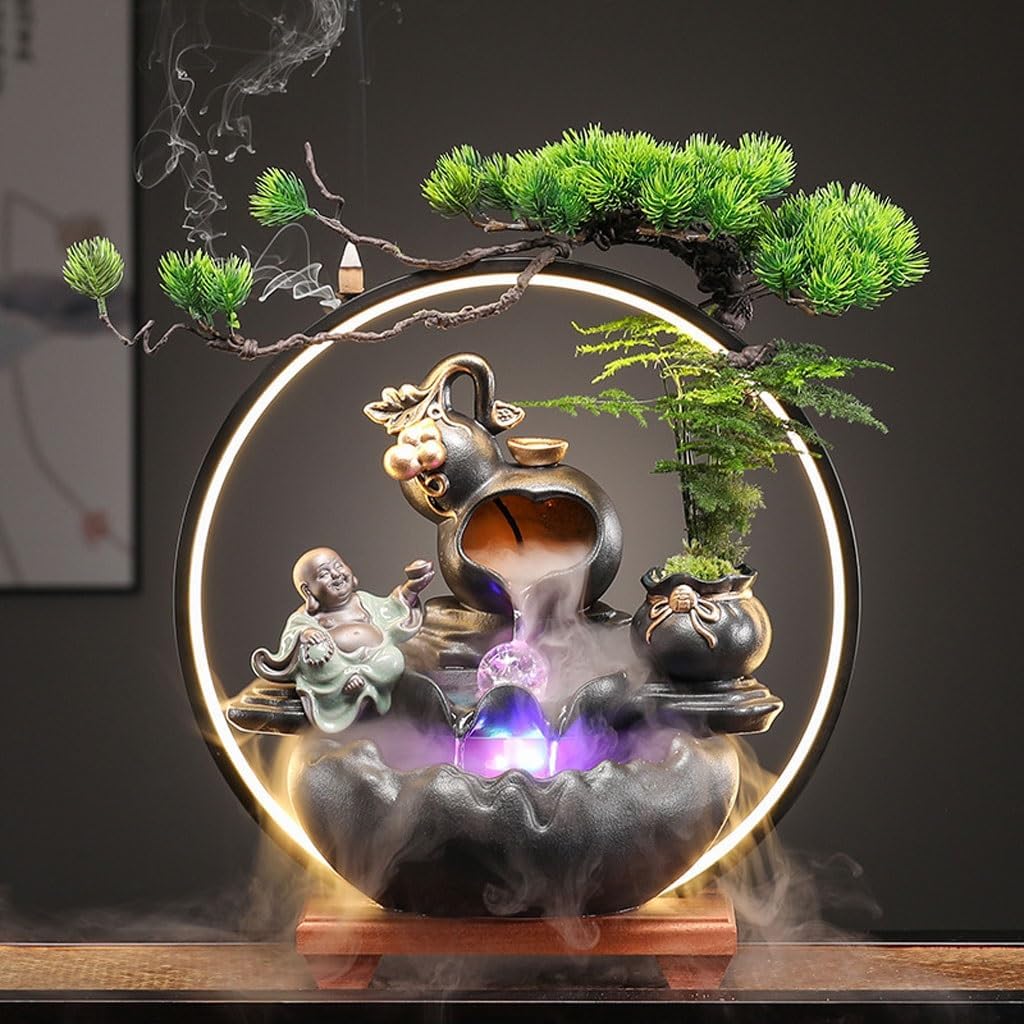 GUERNSEY Tabletop Fountain Creative Water Ornaments Tea Room Desktop Small Fish Tank Office Circulating Water Desktop Fountain Decorations Indoor Fountain