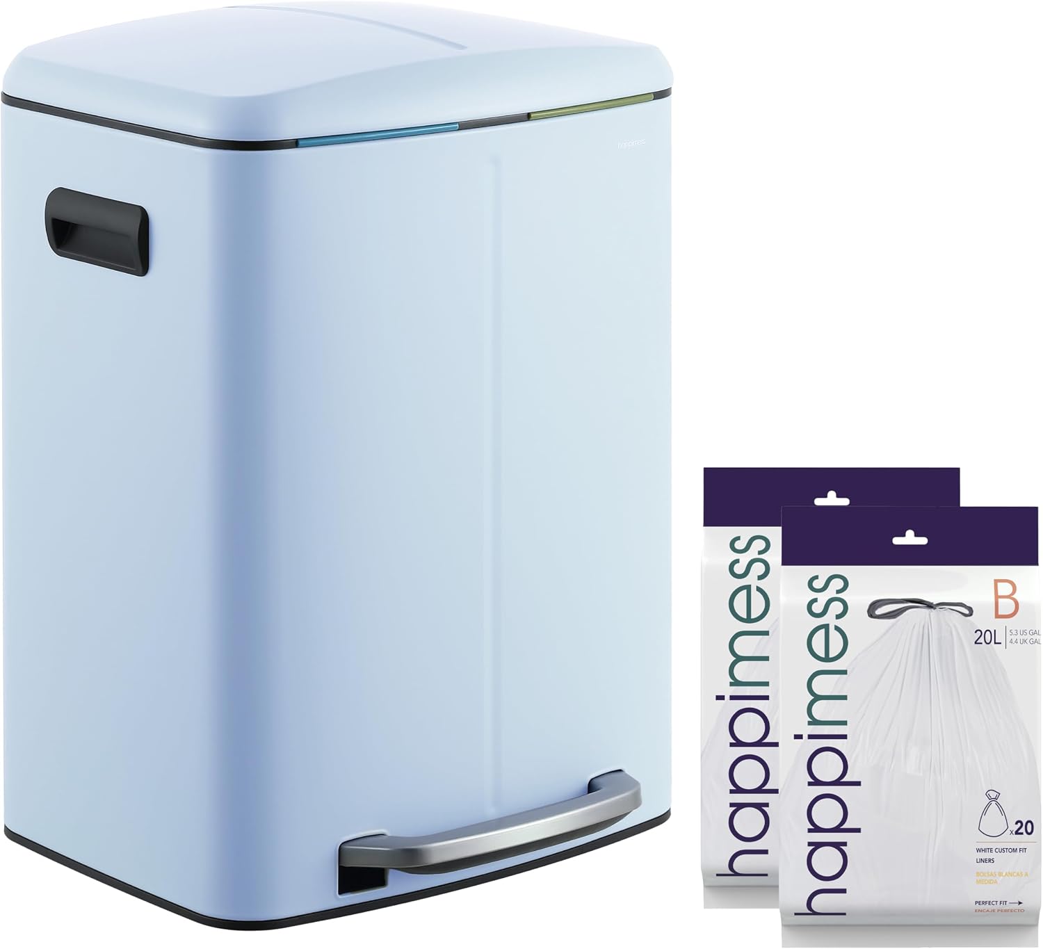 happimess HPM1005H Marco Rectangular 10.6-Gallon Double Bucket Trash Can with Soft-Close Lid, Tide Pool Blue, Fingerprint Resistant, Modern, Minimalistic for Home, Kitchen, Office, Bedroom, Bathroom