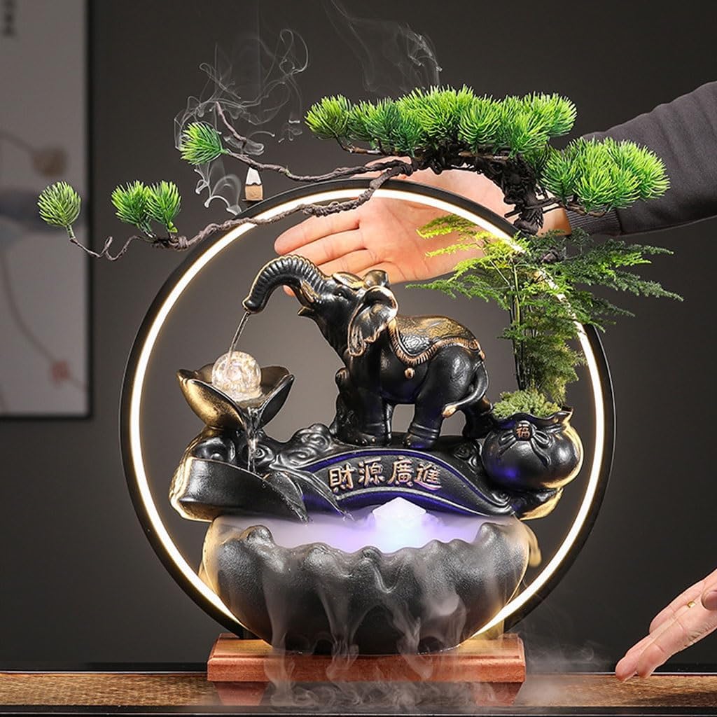 GUERNSEY Tabletop Fountain Chinese Style Living Room Porch Water Ornaments Office Desktop Fountain Ornaments Tea Room Art Decorations Indoor Waterfall Feature Indoor Fountain