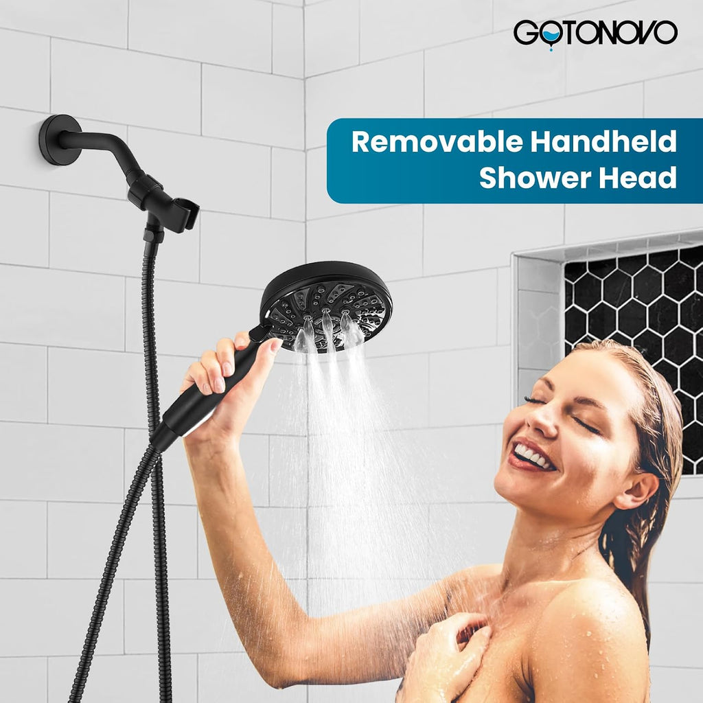 gotonovo Black 3 Hole 2 Handles Lavatory Basin Bathroom Sink Faucet with Single-Handle Shower Faucet Set Shower Kit with Valve Shower Head and Handle Set Shower Trim Kit
