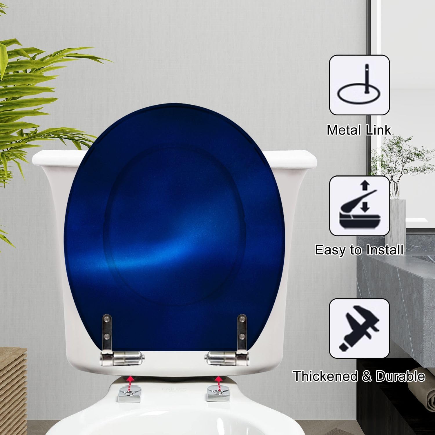 Round Toilet Seat Dark royal blue gradient mesh seamless bg overlay noisy texture Silk Resin Toilet Seat Slow Quiet Close Lid with Quick-Release Hinges Cover Bumpers Easy to Clean Install