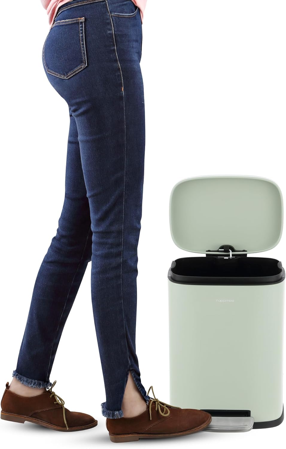 happimess HPM1006E Connor Rectangular 13-Gallon Trash Can with Soft-Close Lid and FREE Mini Trash Can, Fingerprint Resistant, Modern, Minimalistic for Home, Kitchen, Office, Bathroom, Pistachio Gelato