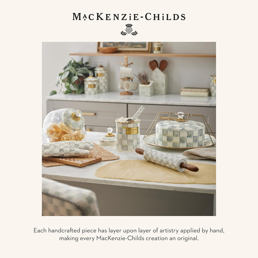 MACKENZIE-CHILDS Wood Paper Towel Holder, Decorative Paper Towel Holder for Kitchen, Grey-and-White Sterling Check