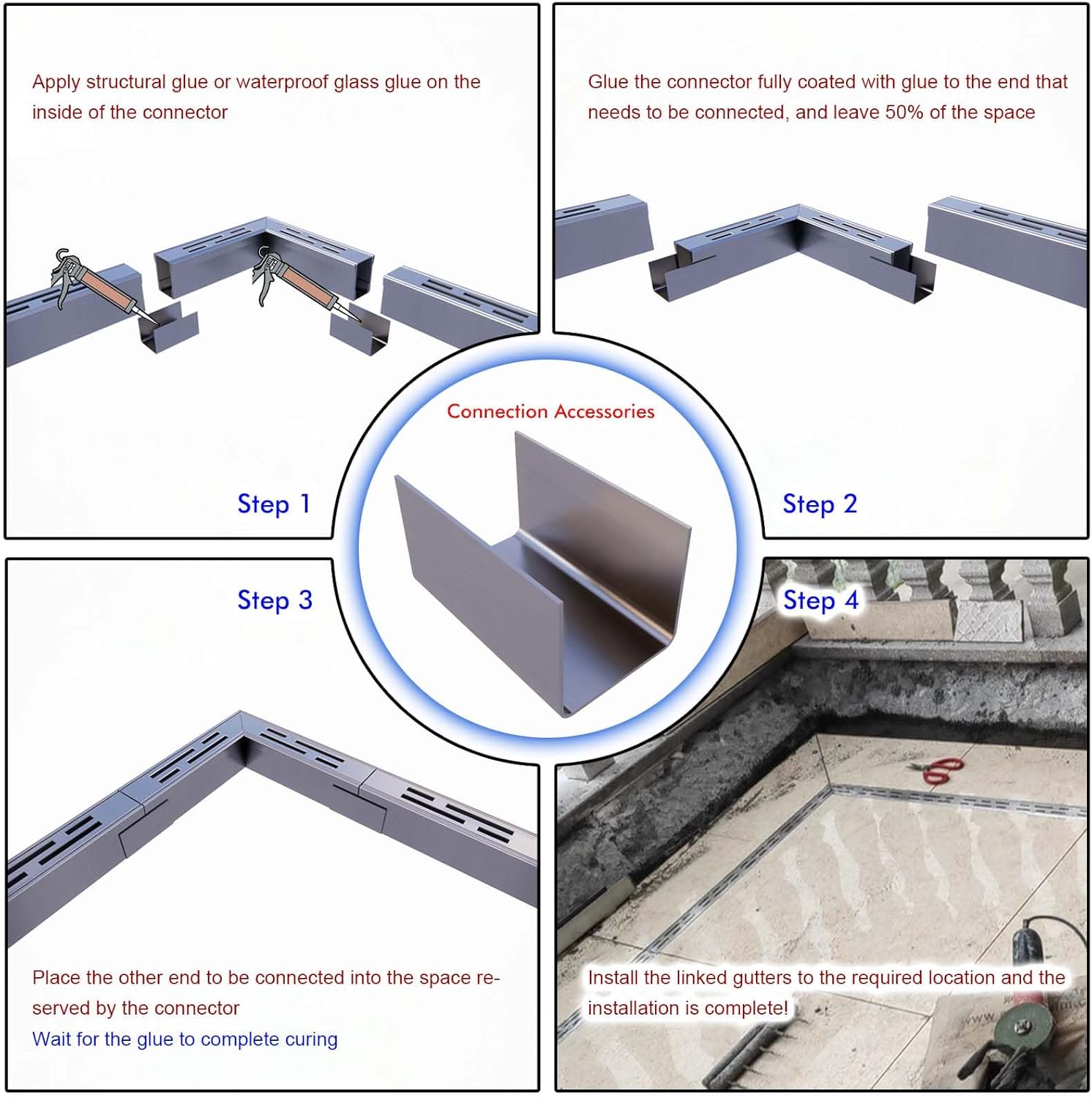 Channel Drain 1-1/4' Wide x 3' 3-5/8' Sections x 6 Pc,Silver Outdoor Pool Deck Drain Channel 304 Stainless Steel with Coupling,Pool Drain for Concrete/Paver/Patios/Walkways