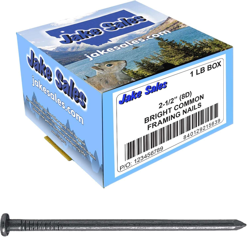 2-1/2' Bright Common Framing Nail (8D) - Heavy-Duty Fastener Designed for Interior Construction Applications - Uncoated Carbon Steel with Smooth Shank - Load Bearing - 42 X 1 POUND BOXES(~3,570 Nails)