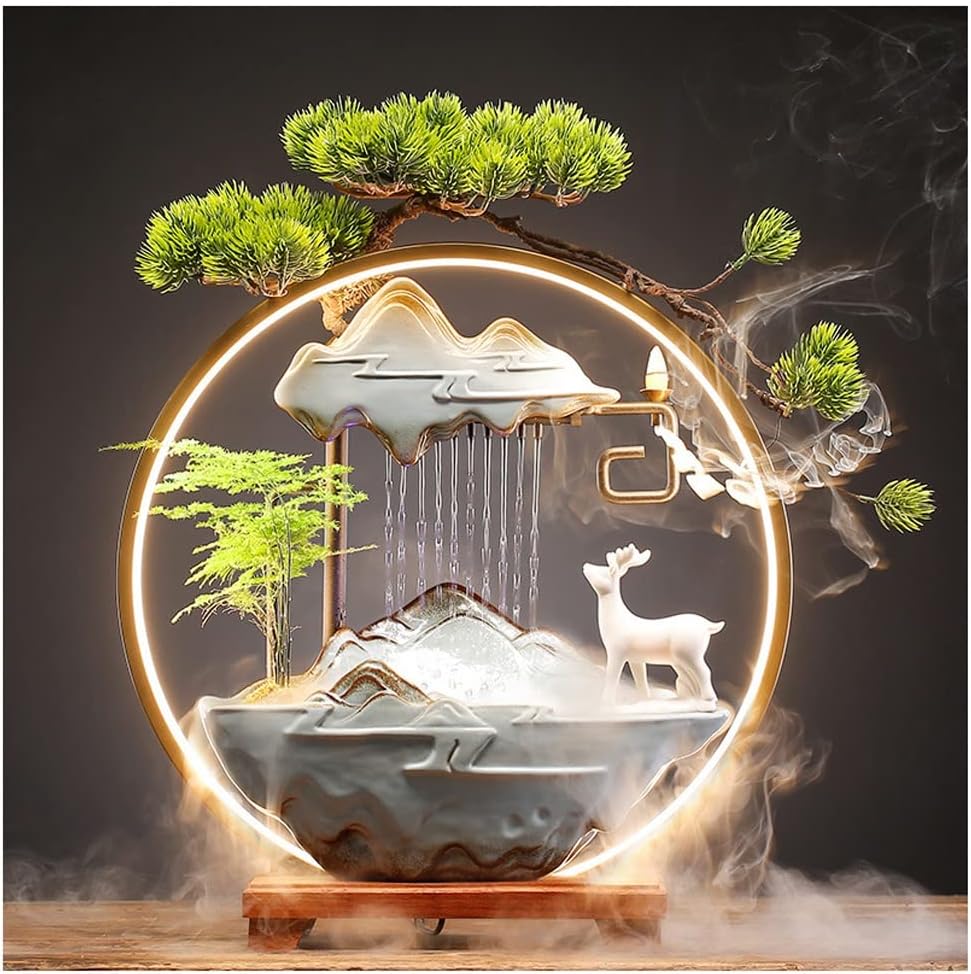 HIHELO Desktop Fountain Tabletop Fountain Ceramic Lucky Flowing Water Ornament Desktop Circulation Fountain Office Desktop Decoration Water Fountain Outdoor (Color : C)