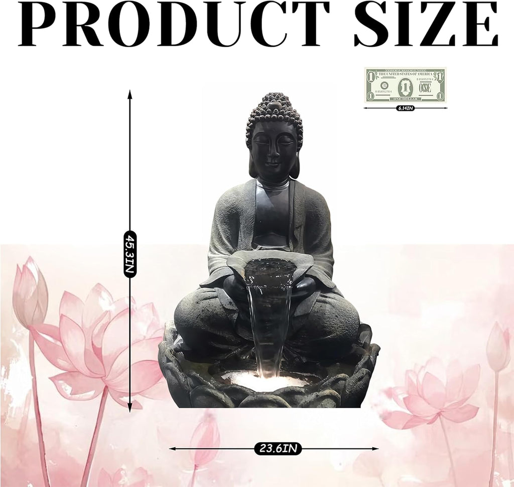 Outdoor Water Fountain Outside, Garden Fountain, Buddha Statue Outdoor/Indoor for Home, Buddha Decor & Gifts, Buddah, Buda, Budda, Buddhas, Chinese Decor & Gifts, Feng Shui (Medium)