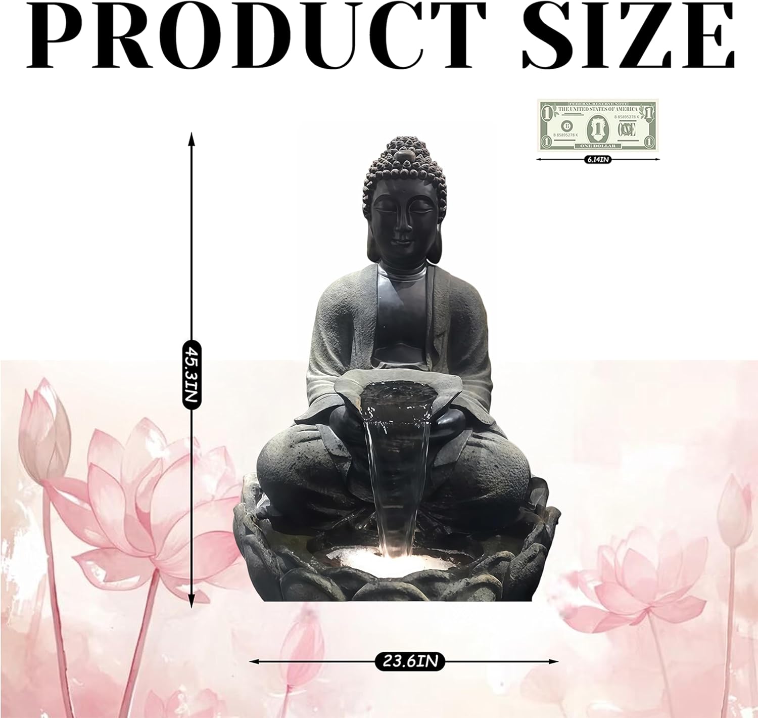 Outdoor Water Fountain Outside, Garden Fountain, Buddha Statue Outdoor/Indoor for Home, Buddha Decor & Gifts, Buddah, Buda, Budda, Buddhas, Chinese Decor & Gifts, Feng Shui (Medium)