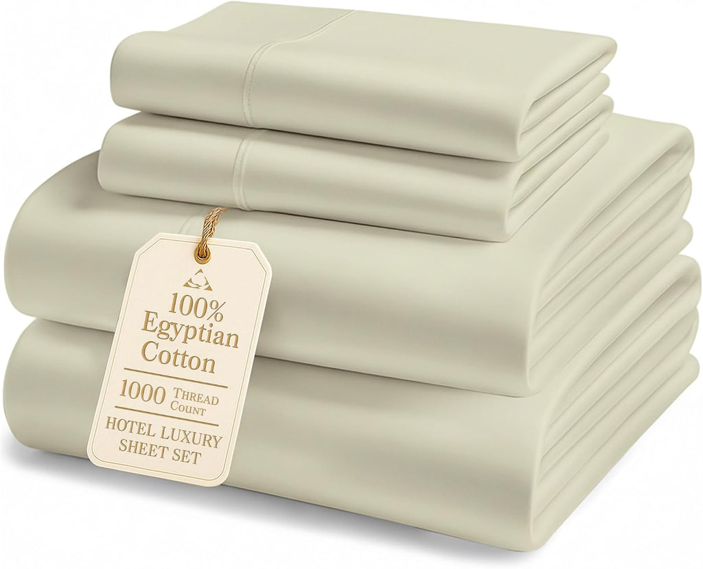 LANE LINEN 100% Egyptian Cotton Bed Sheets California King Size - 1000 Thread Count, Soft & Comfy Sateen Weave No Pill Fade Resistant Cal King Bedding Set, Machine wash 15'' Deep Pocket- Linen