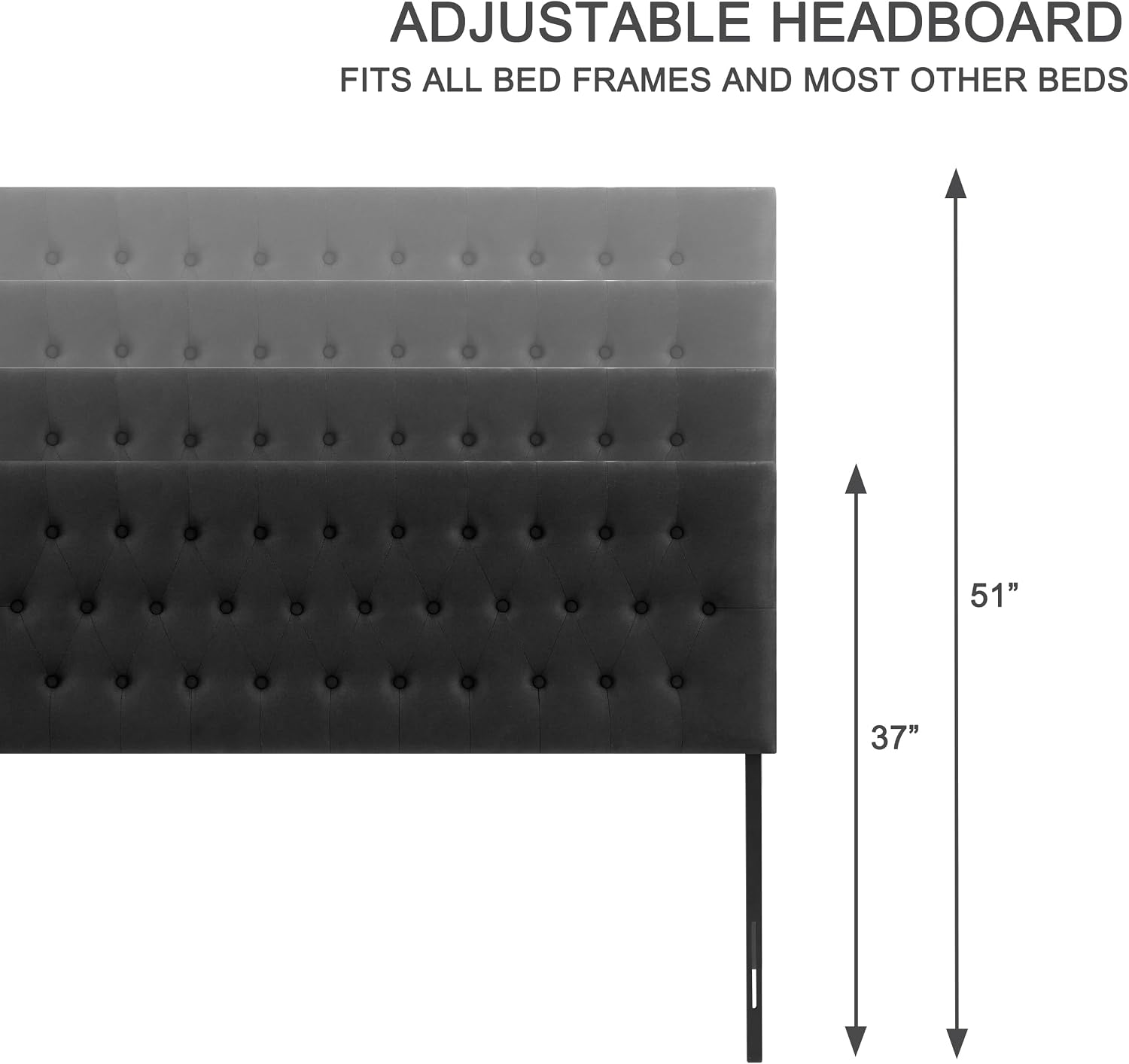 Huatean Home Tufted Upholstered Headboard King Size, Solid Wood Head Board with Durable Metal Legs, Adjustable Height Bed headboard from 37' to 51' Fabric Headboard in Modern Button Design (Black)