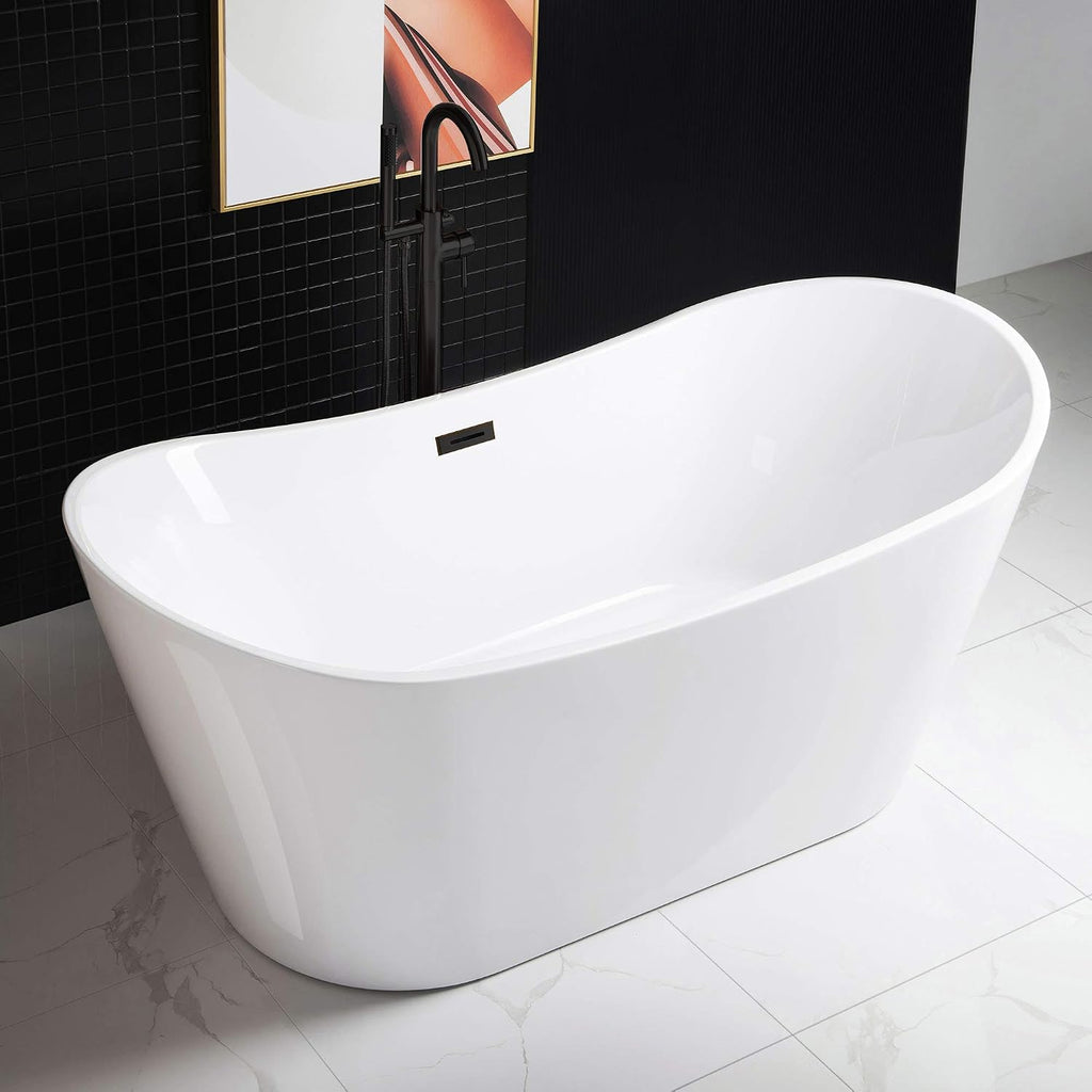 WOODBRIDGE 71' Acrylic Freestanding Bathtub Contemporary Soaking White Tub with Oil Rubbed Bronze Overflow and Drain,B0017-ORB