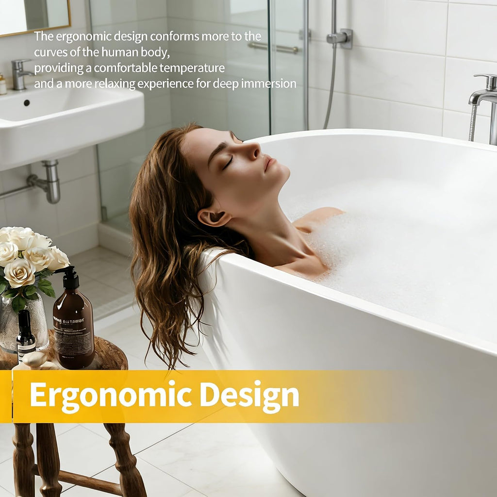 Garvee 67' Deep Soaking Bathtub, Non-Slip Acrylic Tub with Chrome Drain, cUPC Certified, Ergonomic Modern Bath for Bathrooms, Easy-Install, White Pearl