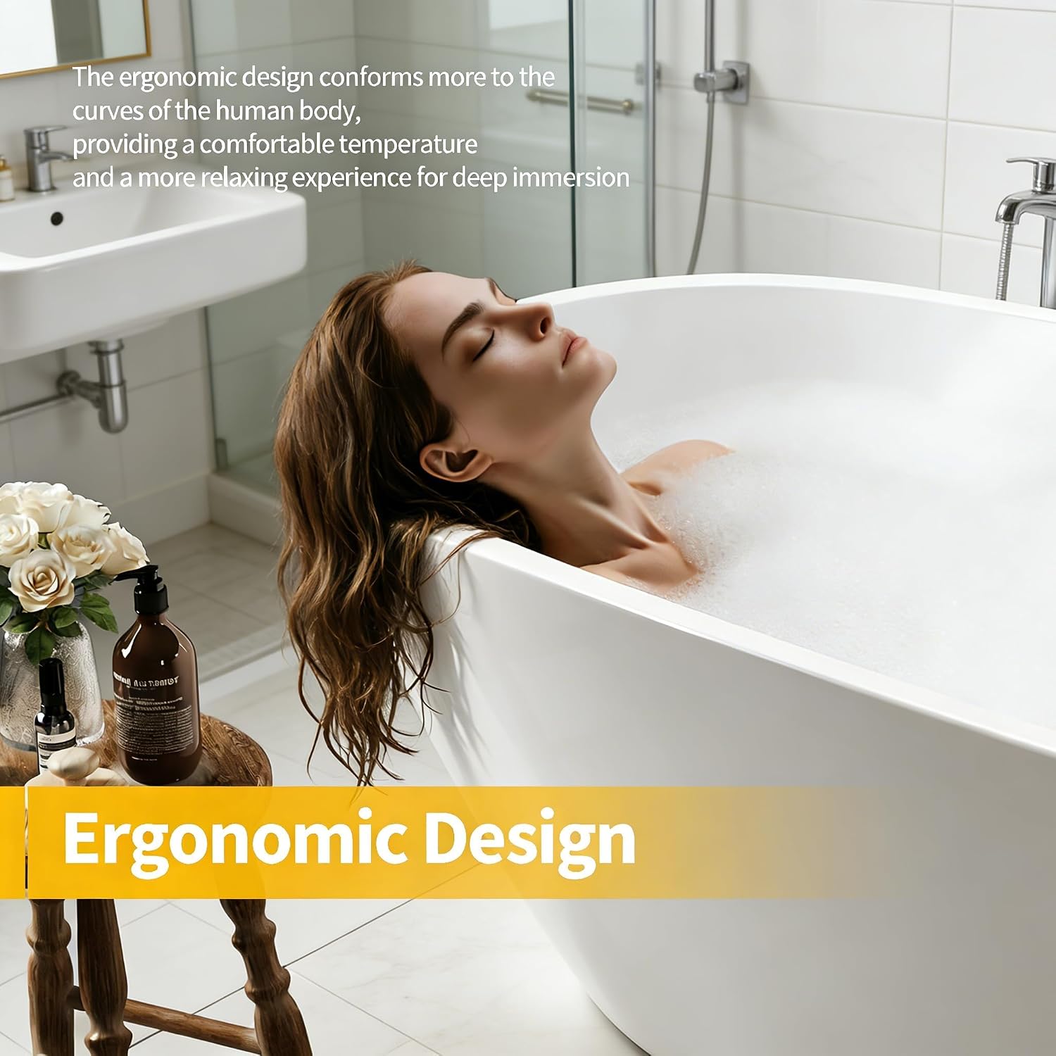 Garvee 67' Deep Soaking Bathtub, Non-Slip Acrylic Tub with Chrome Drain, cUPC Certified, Ergonomic Modern Bath for Bathrooms, Easy-Install, White Pearl