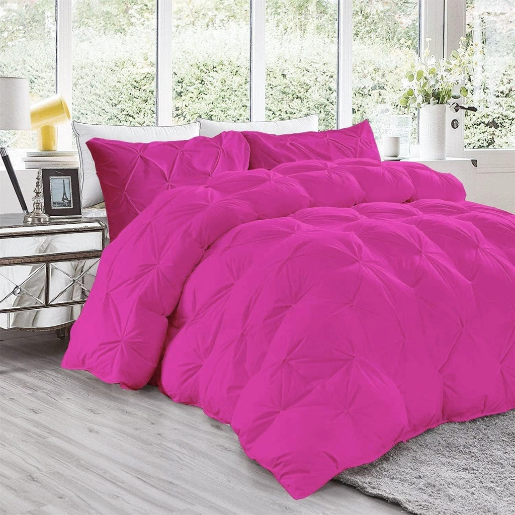 Pinch Pleated Hot Pink 5 Piece Soft 500 GSM Emperor King Size Comforter Set (Comforter + 4 Pillowcases) 1000 Series Egyptian Cotton Comforter Set