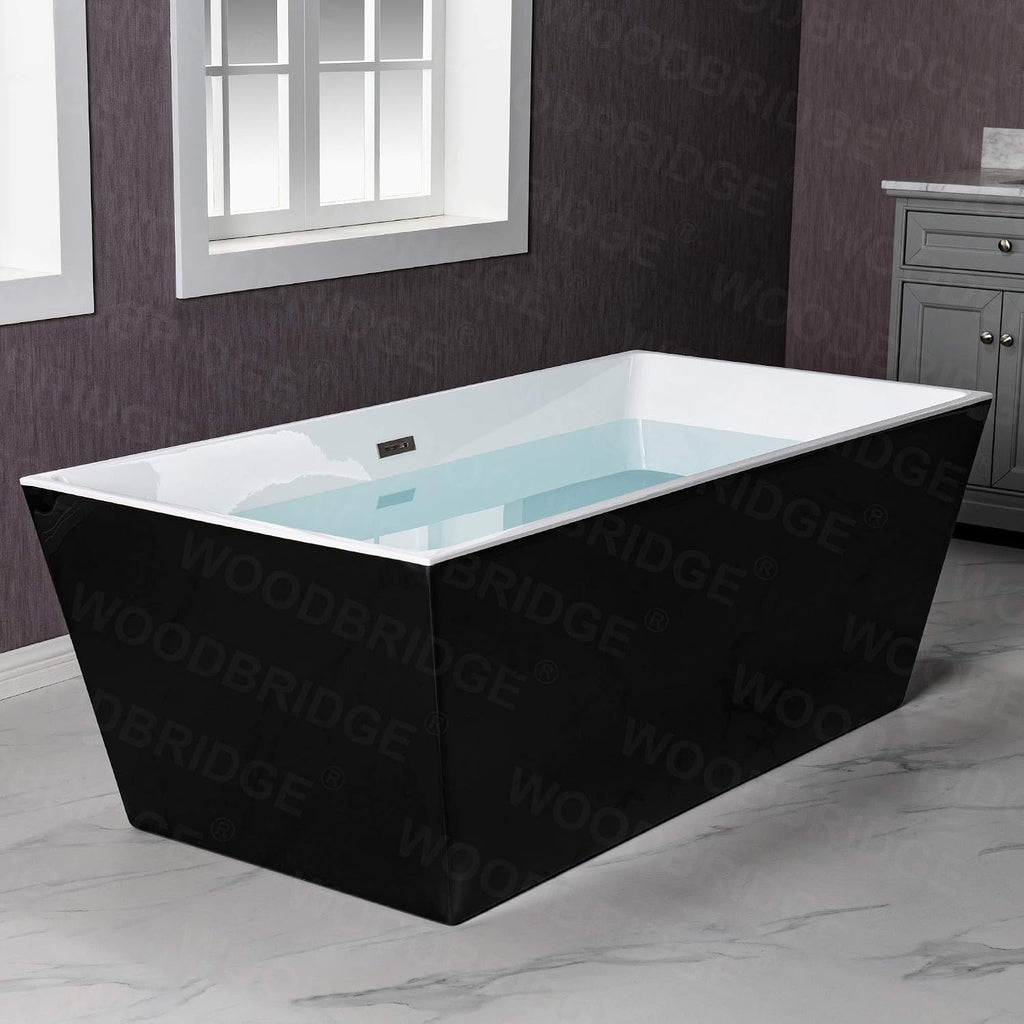 WOODBRIDGE 67' Acrylic Freestanding Bathtub Contemporary Soaking Tub, Black Matte Drain/Overflow, B1812-MB-Drain &O