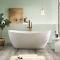 65' Premium Solid Surface Freestanding Bathtub, Contemporary Design Stand Alone Stone Resin Tub with Overflow and Pop-up Drain, Matte White