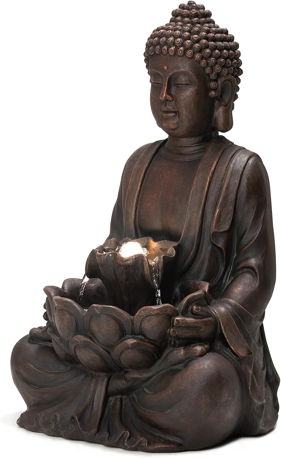 Glitzhome Outdoor Fountain 23.25' H, Zen Style Buddha Fountains Indoor Water Fountain with Pump & LED Lights, Freestanding Water Feature Fountains Outside Garden Backyard Decor
