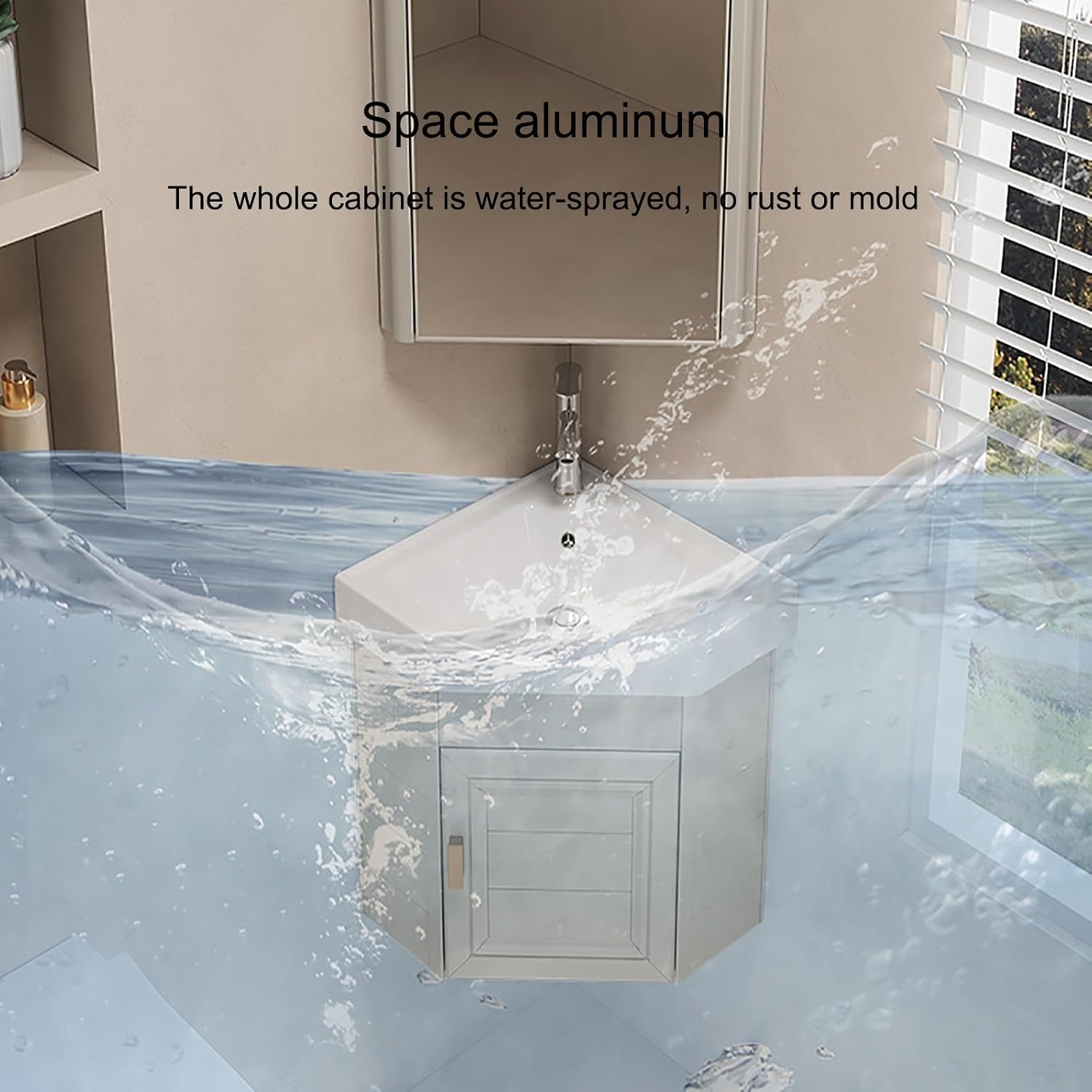 Wall-Mounted Beige Ceramic Sink with Vanity Set Complete Bathroom Fur Including Faucet 38Cm Space-Saving Washbasin & Under-Sink Cabinet for Modern Bathrooms.,
