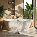 59 Inch Freestanding Bathtub Acrylic Oval Rim Soaking Tub with Chrome Pop-Up Drain, Gray Exterior White Interior Therapeutic Design for Bathroom Relaxation, Easy Install