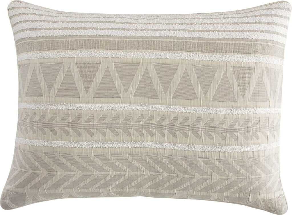 Grand Avenue Cotton Queen Size Comforter Set, 6 Piece, Beige Geometric Jacquard Bedding Set, Bedskirt, Pillows & Shams, Home Decor