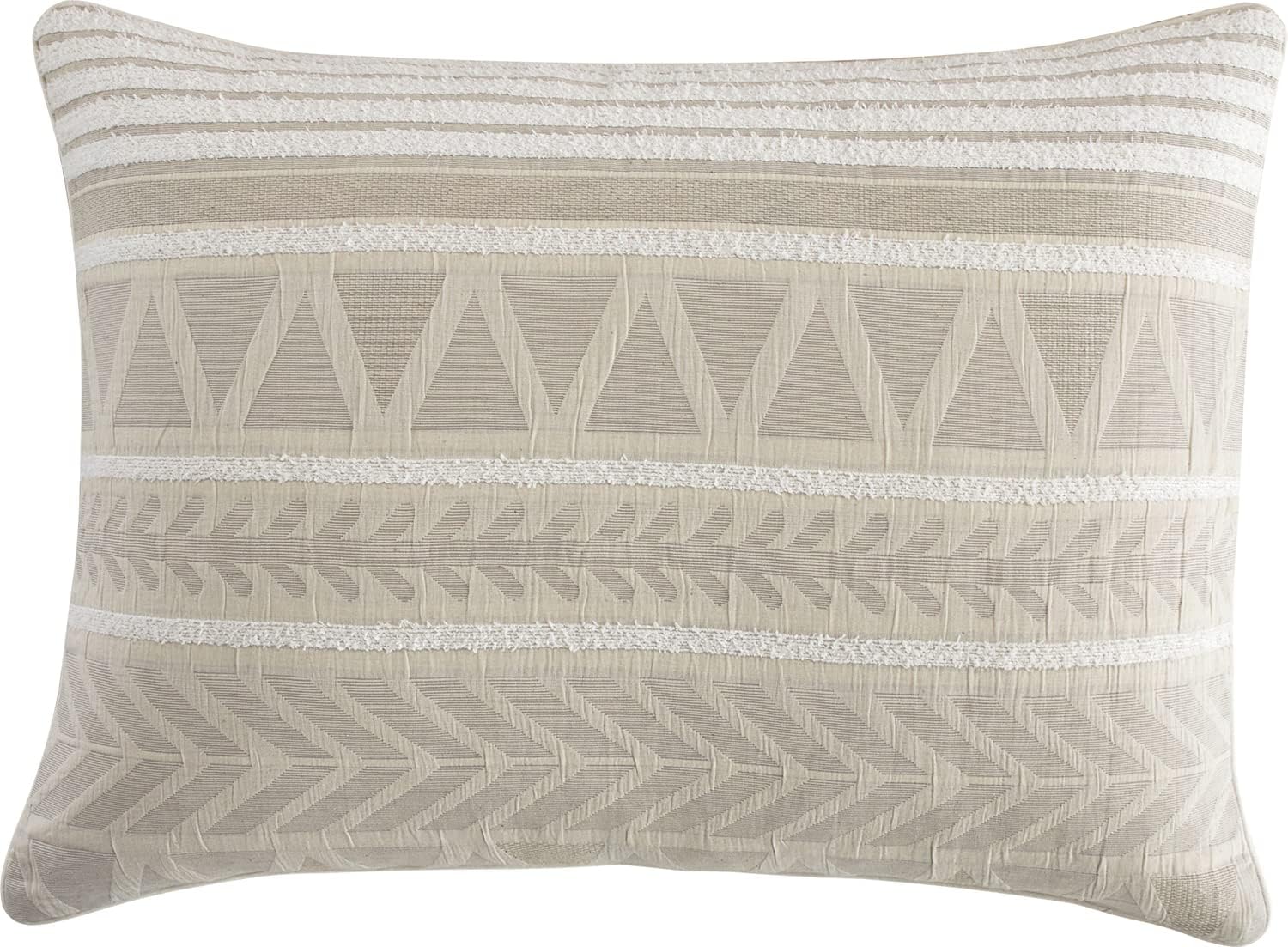 Grand Avenue Cotton Queen Size Comforter Set, 6 Piece, Beige Geometric Jacquard Bedding Set, Bedskirt, Pillows & Shams, Home Decor