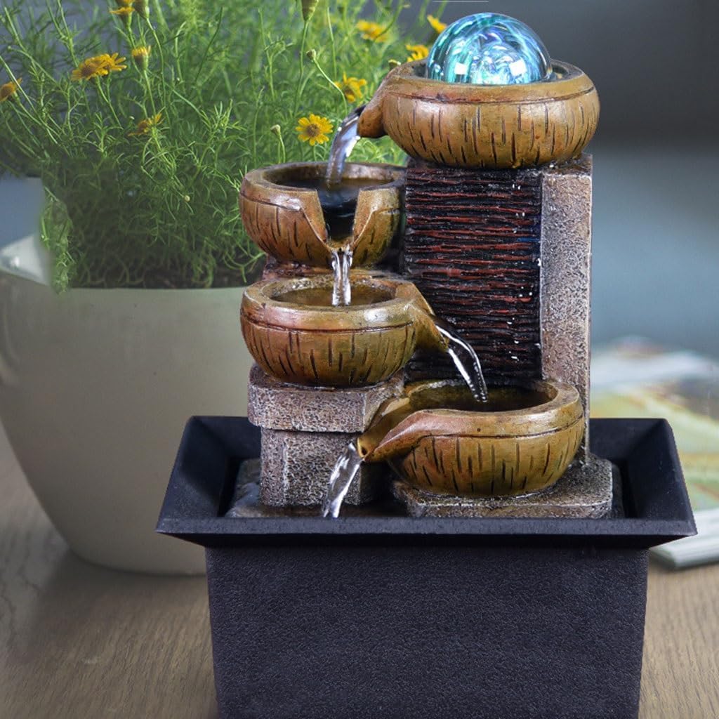 GUERNSEY Tabletop Fountain Flowing Water Ornaments Small Fountain Living Room Desktop Coffee Table Circulating Water Office Decorations Indoor Fountain