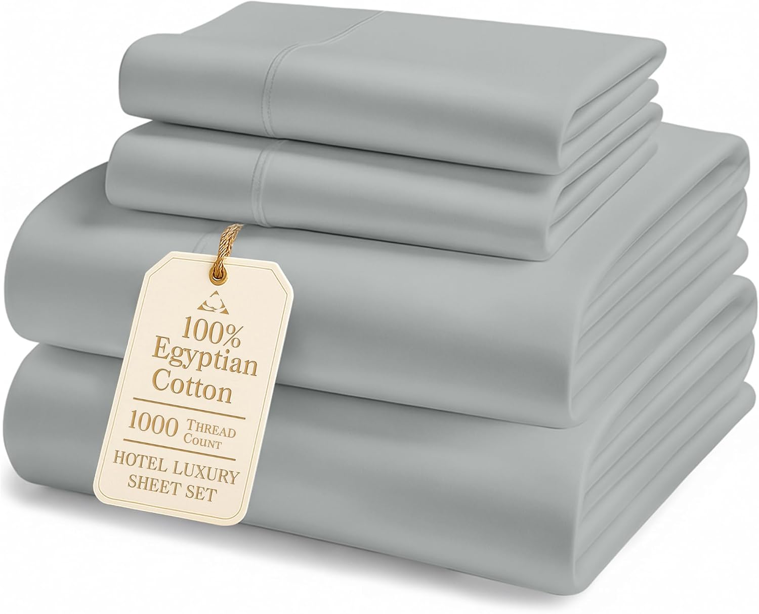 100% Egyptian Cotton Sheets Queen Size Set – 1000 Thread Count Silky Sateen Weave Sheets, 15' Secure Fit Deep Pocket Queen Sheet Set, Naturally Breathable, Hotel-Quality Luxury You Can Feel - Silver