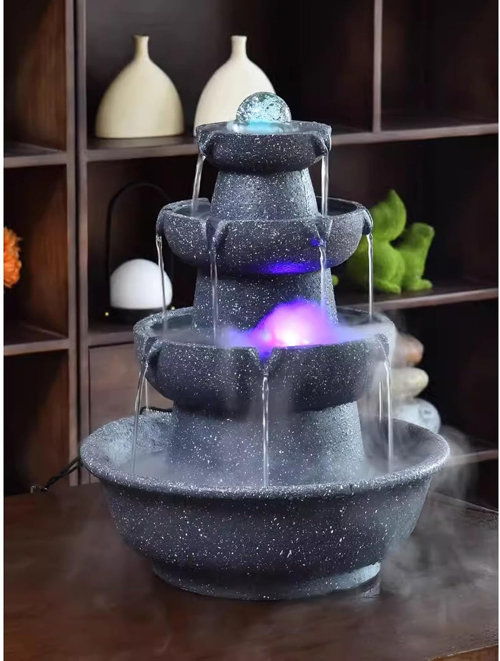 GLigeT Tabletop Fountain Table De Table Flow Water Balancel Table Fontaine Salon Humidificateur Plancher Ornement Lumière Tournant Water Ball Ornement Water Fountain Decor(Medium)