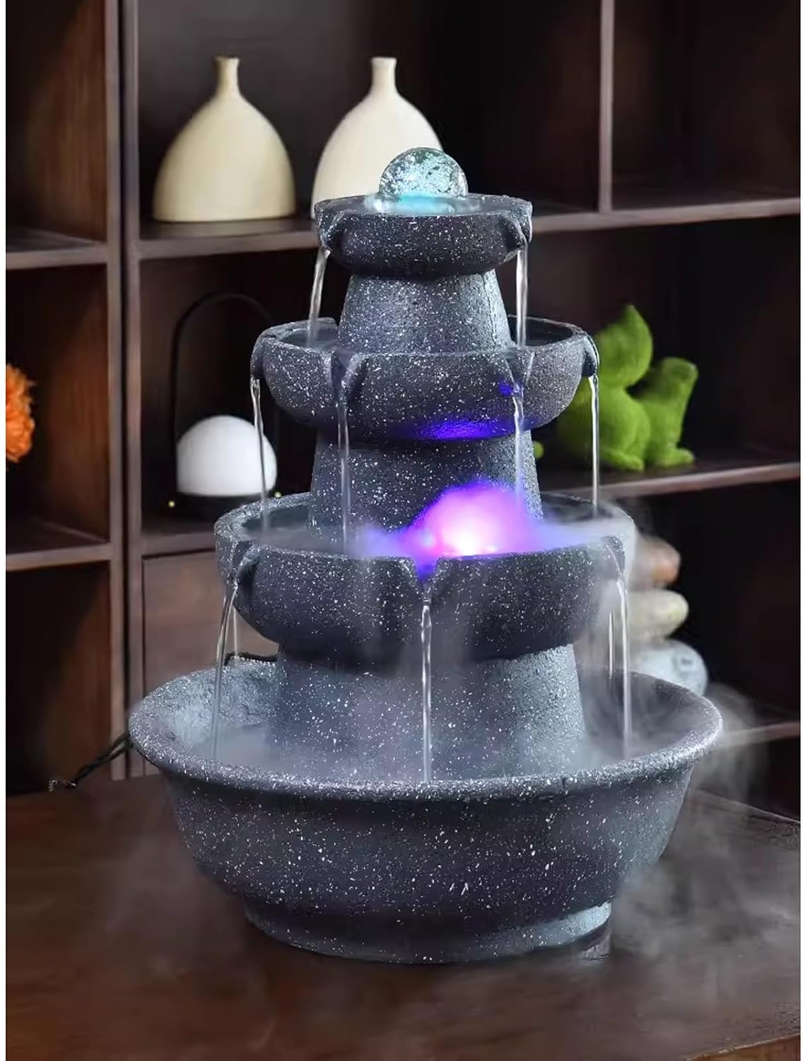 GLigeT Tabletop Fountain Table De Table Flow Water Balancel Table Fontaine Salon Humidificateur Plancher Ornement Lumière Tournant Water Ball Ornement Water Fountain Decor(Medium)